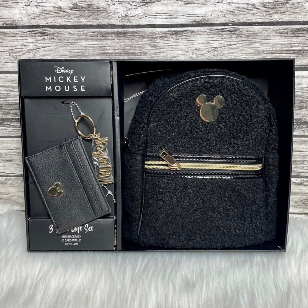 Black Mickey Mouse Backpack, Wallet + Keychain - New